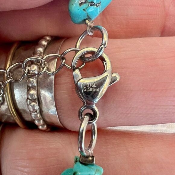 Vintage 80's Hypoallergenic Turquoise Tumbled Stone Necklace & Earring Set - Picture 5 of 10